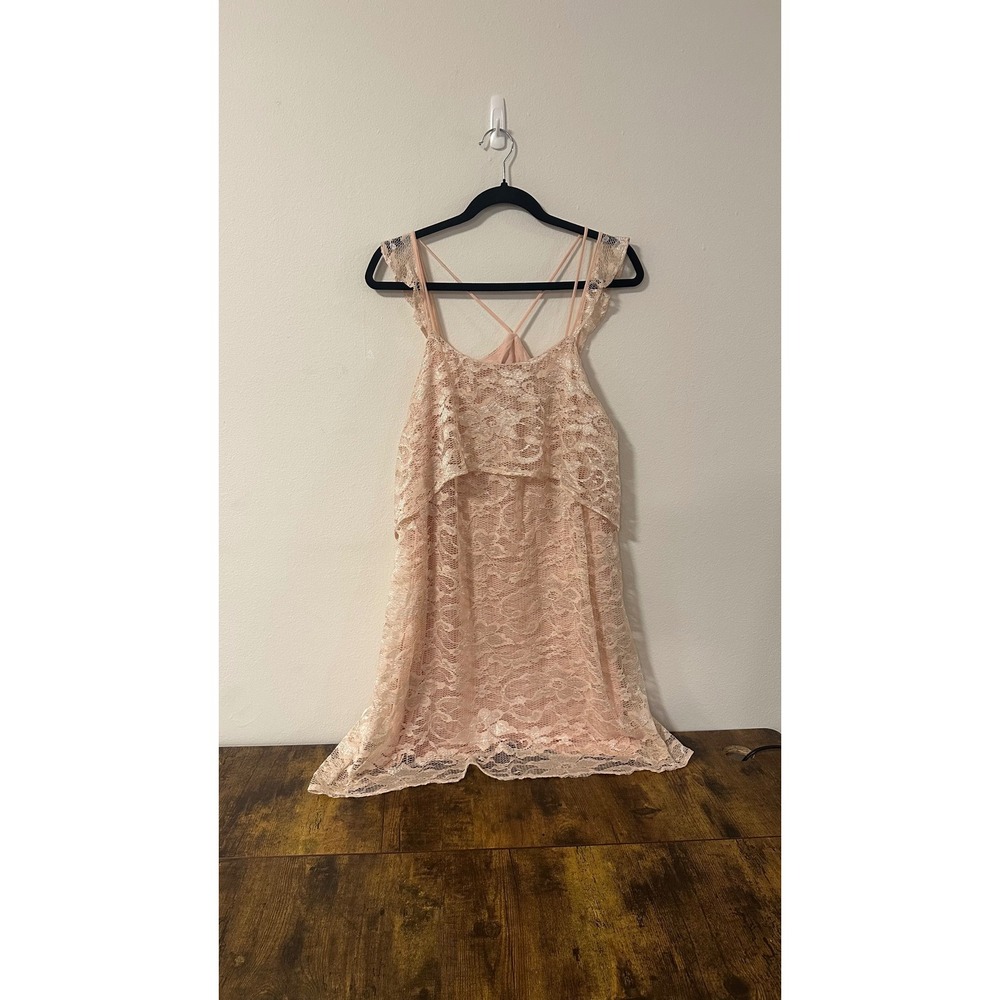 Mango Suit Vestido Wish Pink Lace Tiered Mini Dress Strappy Back NWT Size 8 L